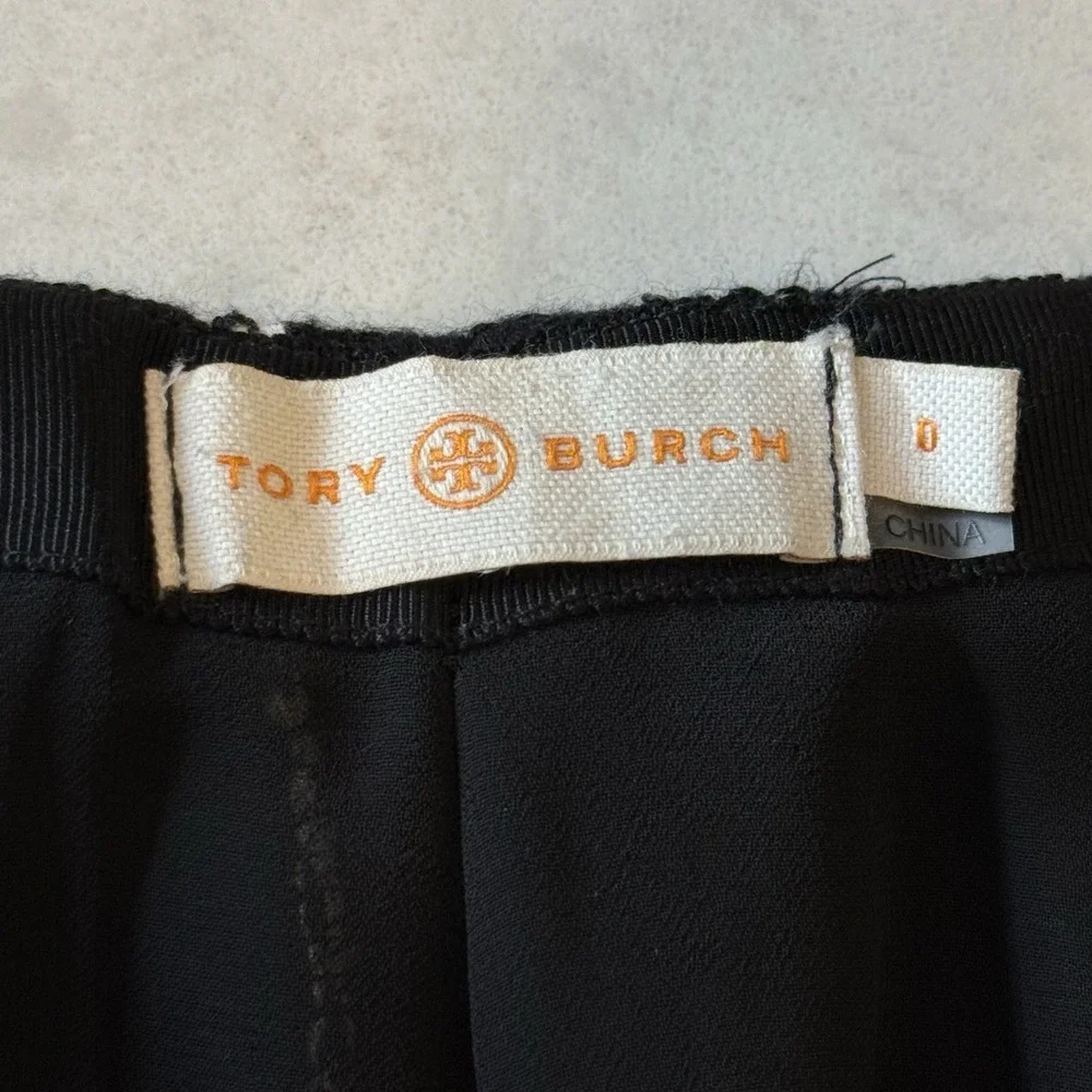 Tory Burch Skirt Size 0 • Black White Plaid Textured Tweed Fringe Hem • Side Zip